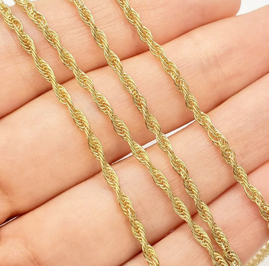 Gold Rope Chain, 14K Yellow Gold Rope  2.2mm Chain Necklace 26 inches, Solid Gold Rope Necklace for Men and Women