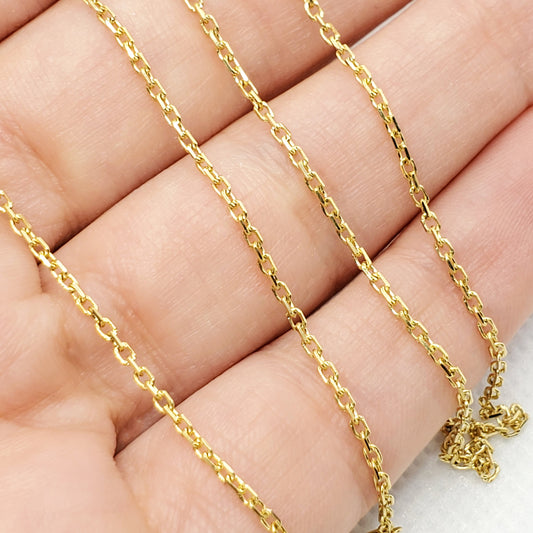 Gold Cable Link Chain Necklace, 10K Yellow Gold Cable 1.4mm Chain 18 inches, Solid Gold Link Chain Necklace, Dainty Chain for Unisex