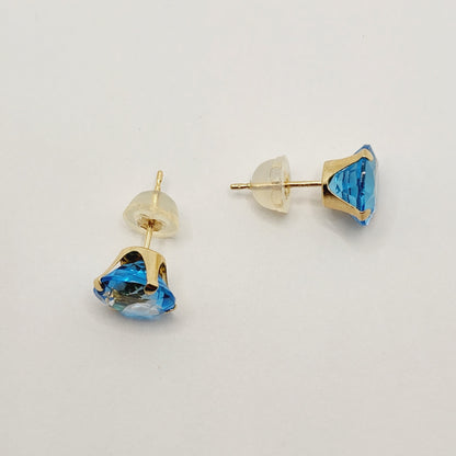 10K Yellow Gold Blue Topaz 7x7mm Stud Earrings: December Birthstone