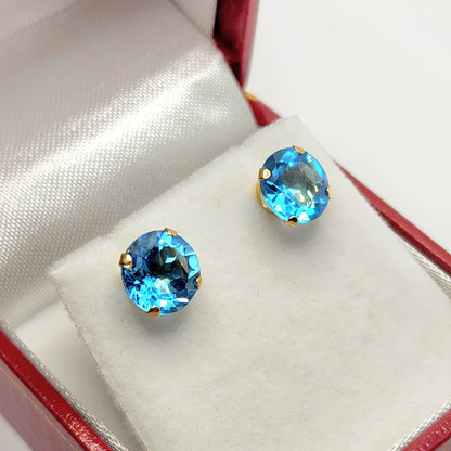 10K Yellow Gold Blue Topaz 7x7mm Stud Earrings: December Birthstone