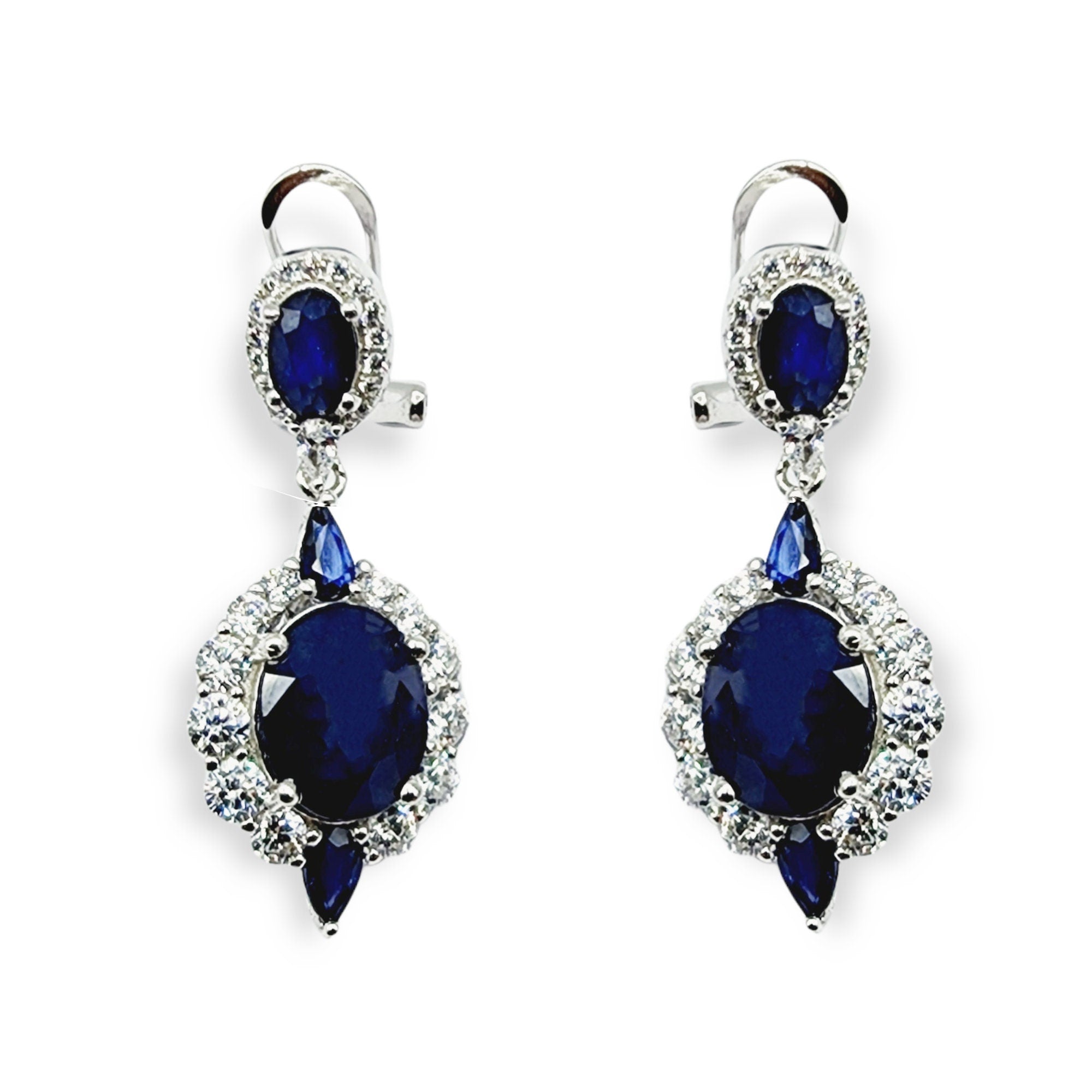 Blue Sapphire Earrings | Sterling Silver Fancy Drop Style Earrings with Natural Blue Sapphire (7.54ct)