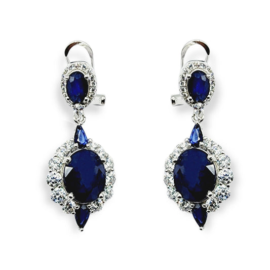 Blue Sapphire Earrings | Sterling Silver Fancy Drop Style Earrings with Natural Blue Sapphire (7.54ct)