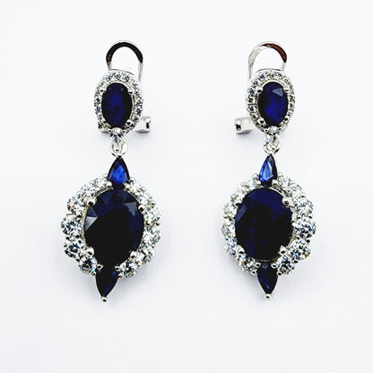 Blue Sapphire Earrings | Sterling Silver Fancy Drop Style Earrings with Natural Blue Sapphire (7.54ct)