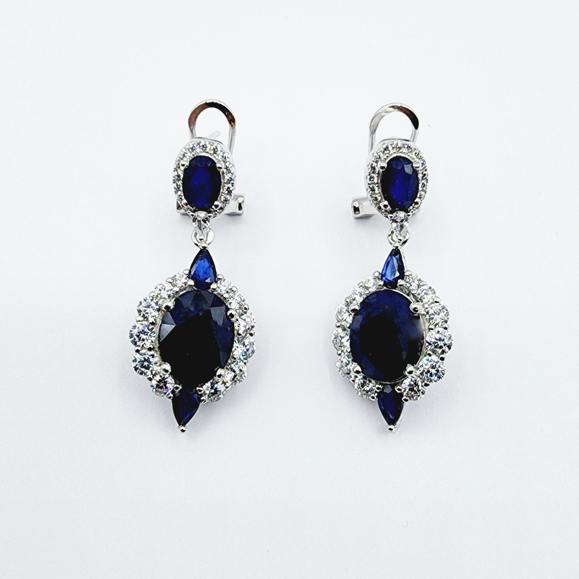 Blue Sapphire Earrings Sterling Silver Fancy Drop Style Earrings