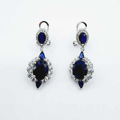 Blue Sapphire Earrings | Sterling Silver Fancy Drop Style Earrings with Natural Blue Sapphire (7.54ct)