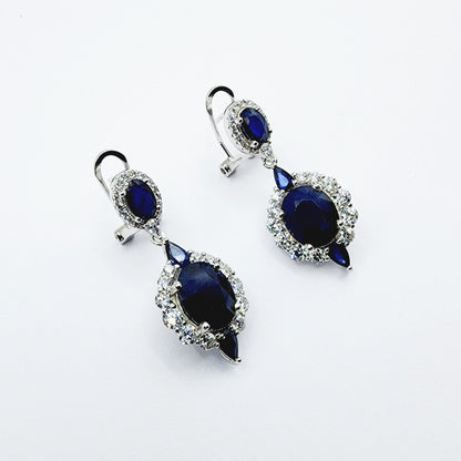 Blue Sapphire Earrings | Sterling Silver Fancy Drop Style Earrings with Natural Blue Sapphire (7.54ct)