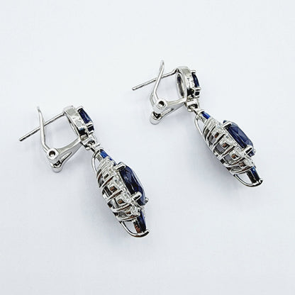Blue Sapphire Earrings | Sterling Silver Fancy Drop Style Earrings with Natural Blue Sapphire (7.54ct)
