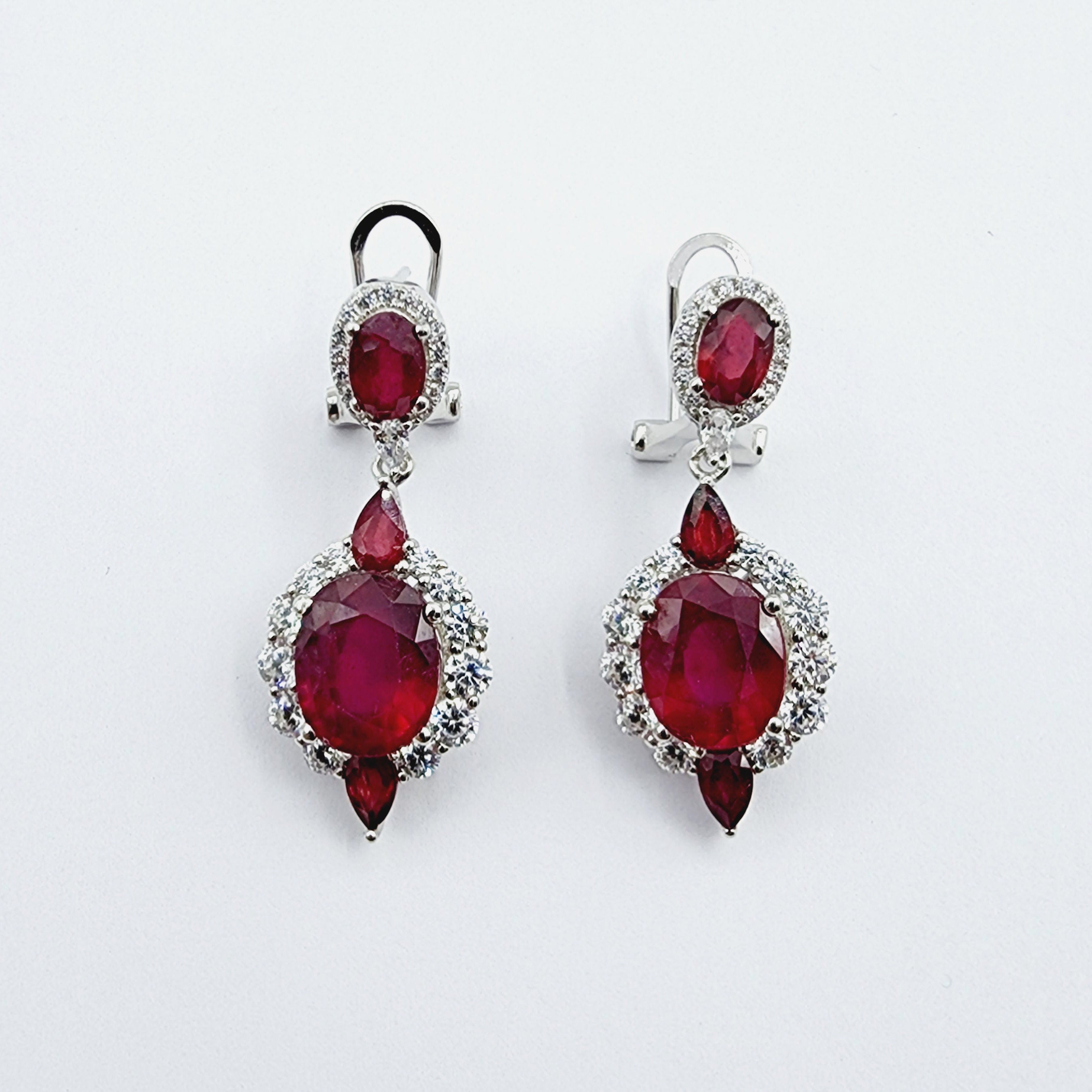 Silver Drop Ruby Earrings | Sterling Silver Fancy Drop Style Earrings with Ruby (7.54cts) and CZ