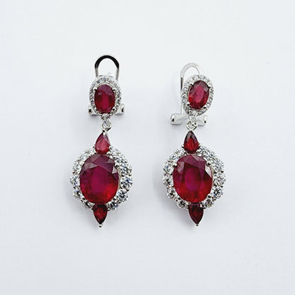 Silver Drop Ruby Earrings | Sterling Silver Fancy Drop Style Earrings with Ruby (7.54cts) and CZ