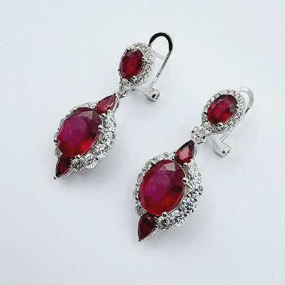 Silver Drop Ruby Earrings | Sterling Silver Fancy Drop Style Earrings with Ruby (7.54cts) and CZ