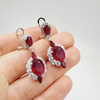 Silver Drop Ruby Earrings | Sterling Silver Fancy Drop Style Earrings with Ruby (7.54cts) and CZ