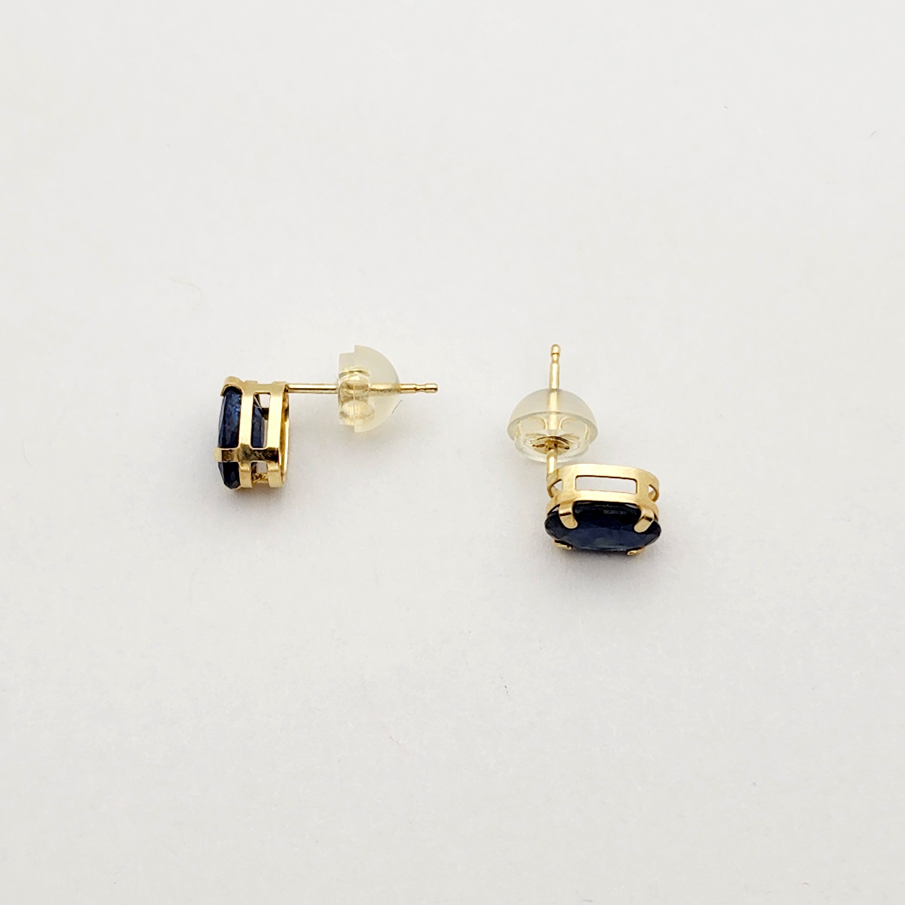 Gold Blue Sapphire Earrings, 14K Gold Natural Blue Sapphire 7x5mm Stud Earrings, September Birthstone, Sapphire Jewelry, Gift for Mom