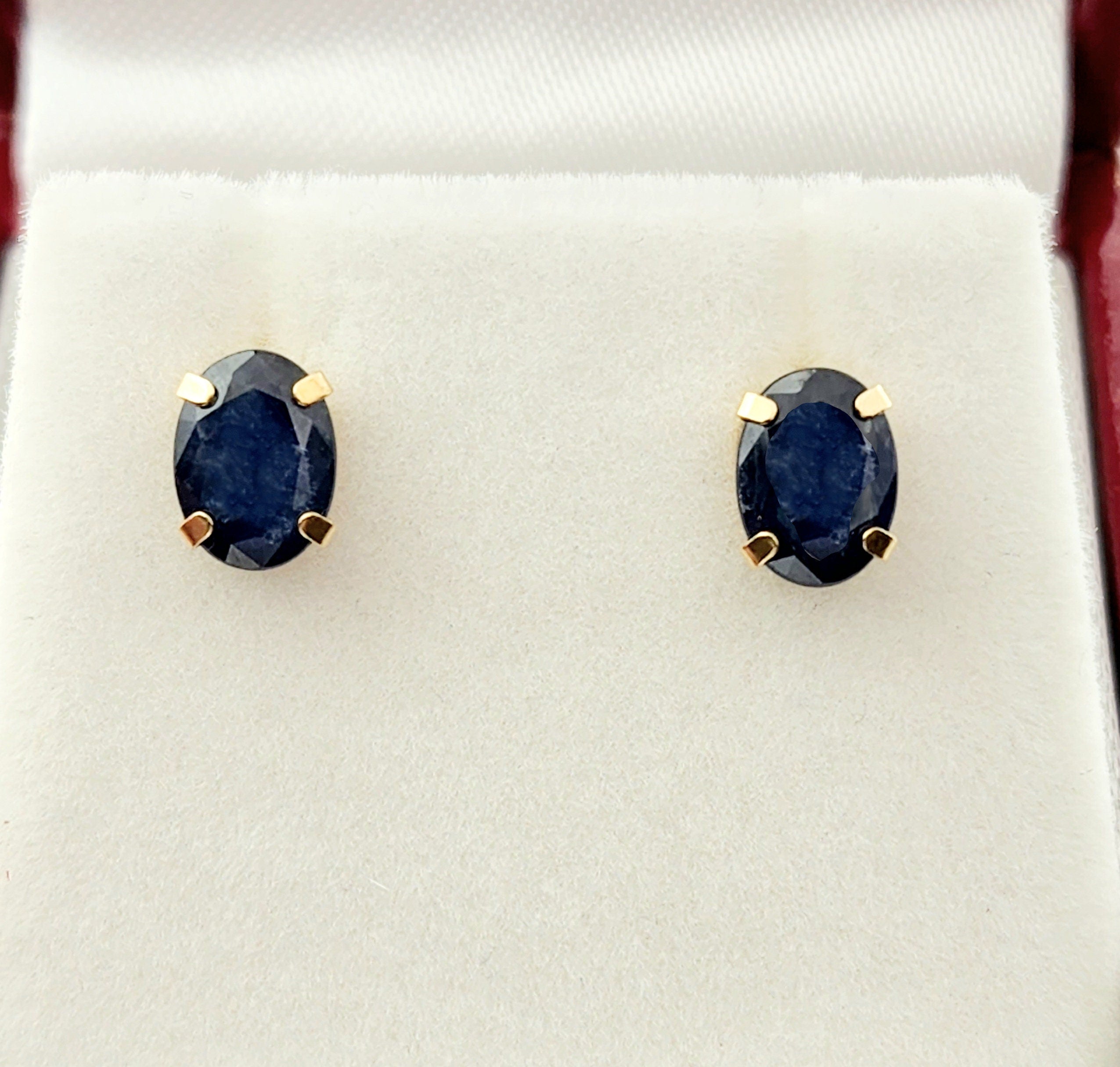 Gold Blue Sapphire Earrings, 14K Gold Natural Blue Sapphire 7x5mm Stud Earrings, September Birthstone, Sapphire Jewelry, Gift for Mom