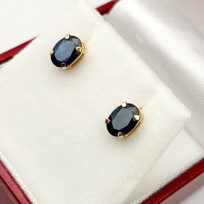 Gold Blue Sapphire Earrings, 14K Gold Natural Blue Sapphire 7x5mm Stud Earrings, September Birthstone, Sapphire Jewelry, Gift for Mom