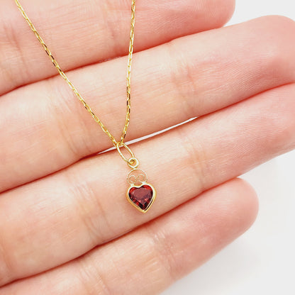 Gold Garnet Pendant Necklace, 14K Yellow Gold Genuine Heart Shape Garnet 5x5mm Pendant, January Birthstone, Valentine Gifts, Gemstone Charm