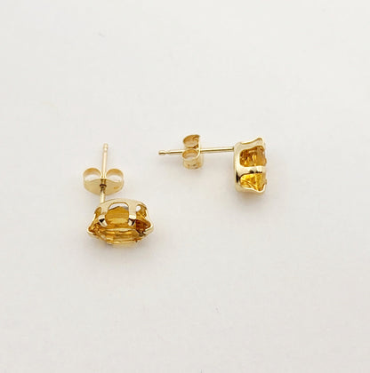 Gold Citrine Stud Earrings, 10K Yellow Gold Genuine Citrine 7x5mm Stud Earrings, November Birthstone