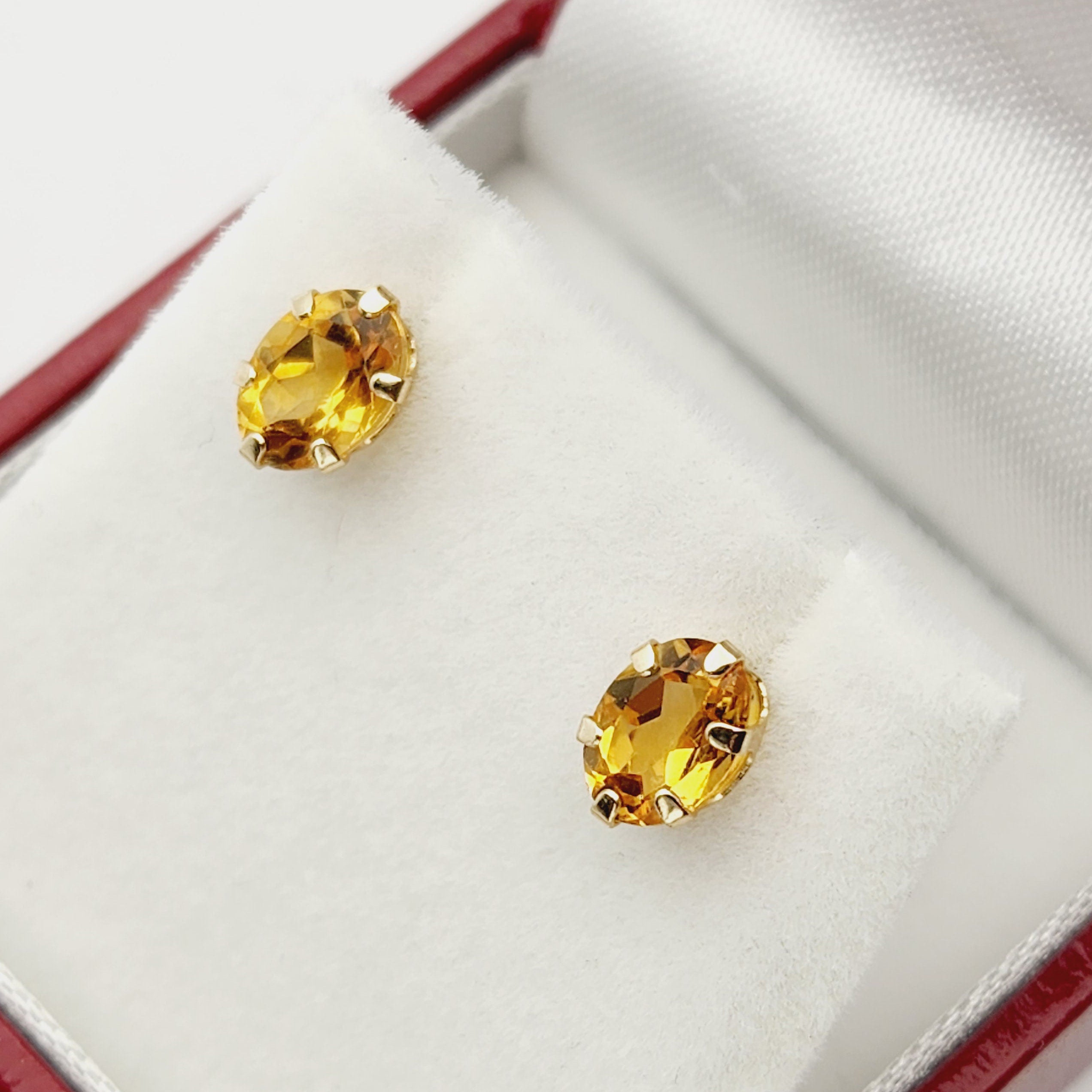 Gold Citrine Stud Earrings, 10K Yellow Gold Genuine Citrine 7x5mm Stud Earrings, November Birthstone