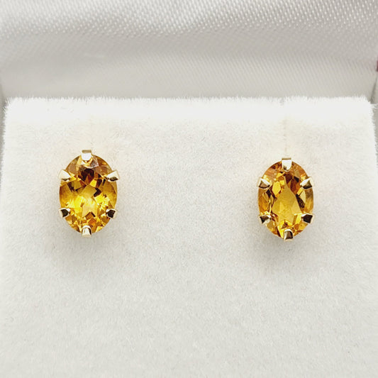 Gold Citrine Stud Earrings, 10K Yellow Gold Genuine Citrine 7x5mm Stud Earrings, November Birthstone
