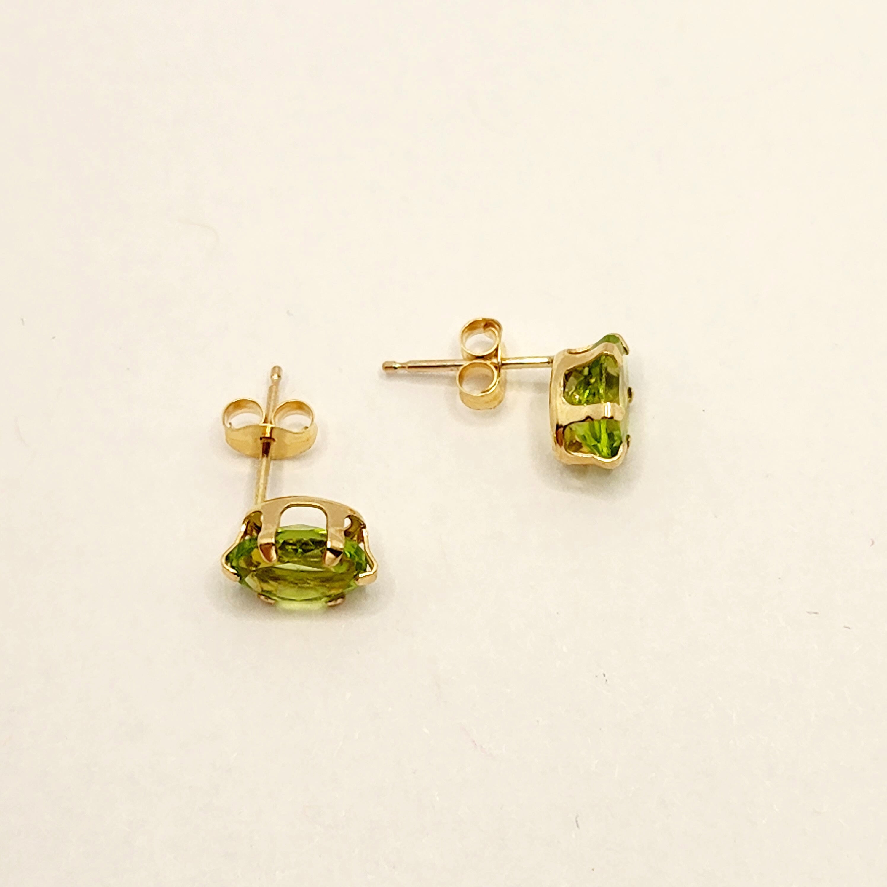 Gold Peridot Stud Earrings, 10K Yellow Gold Genuine Peridot 7x5mm Earrings, Stunning August Birthstone Treasure, Green Gemstone jewelry