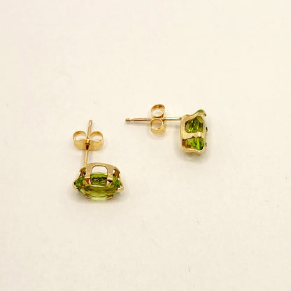 Gold Peridot Stud Earrings, 10K Yellow Gold Genuine Peridot 7x5mm Earrings, Stunning August Birthstone Treasure, Green Gemstone jewelry