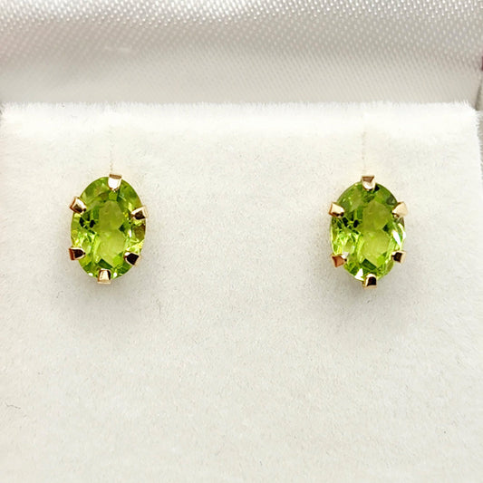 Gold Peridot Stud Earrings, 10K Yellow Gold Genuine Peridot 7x5mm Earrings, Stunning August Birthstone Treasure, Green Gemstone jewelry