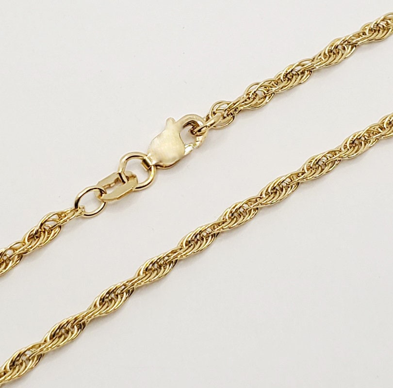 Gold Rope Chain, 14K Yellow Gold Rope  2.2mm Chain Necklace 26 inches, Solid Gold Rope Necklace for Men and Women