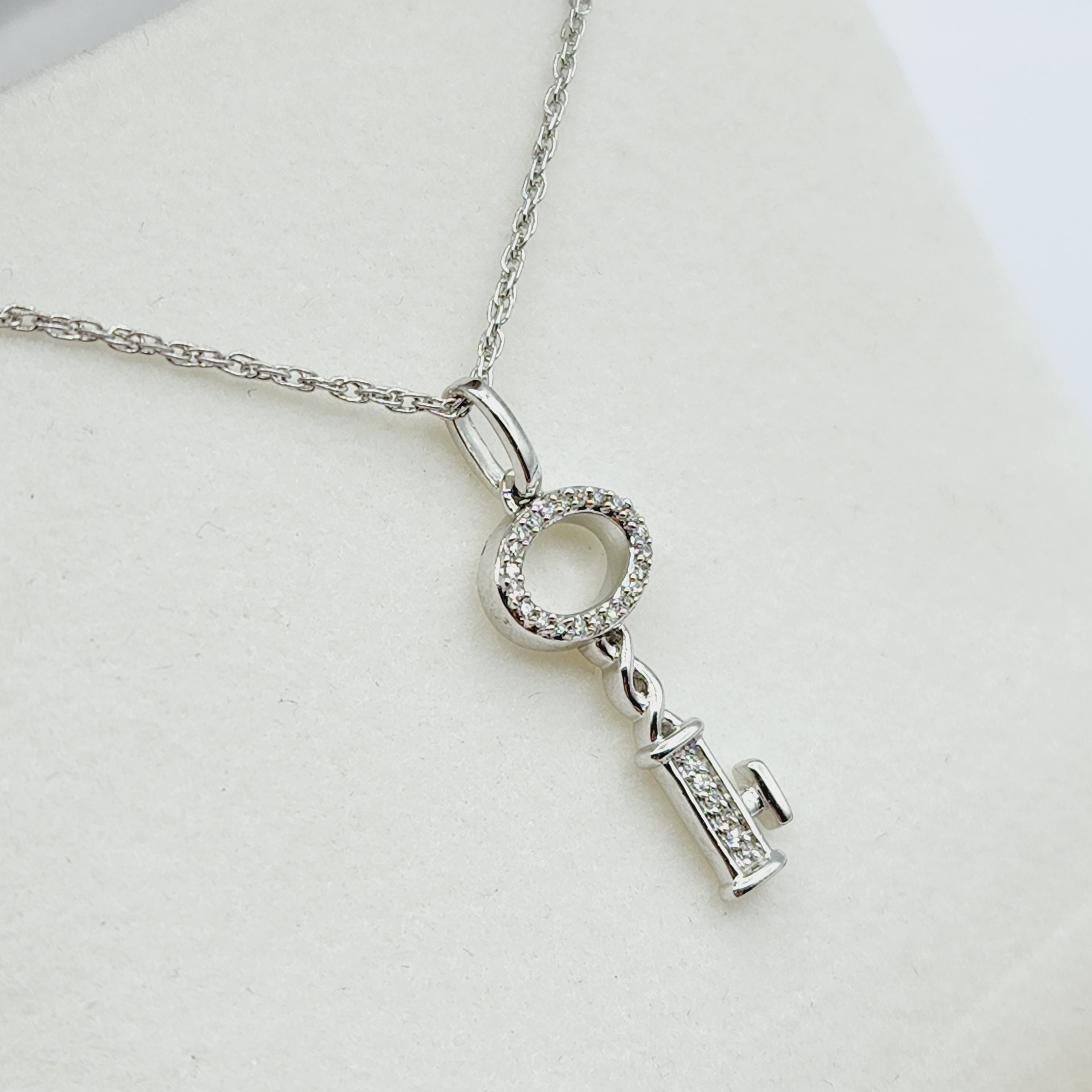 Diamond Pendant Necklace , 925 Sterling Silver Key Shape Pendant with Chain,  Gift For Her, Necklace For Women