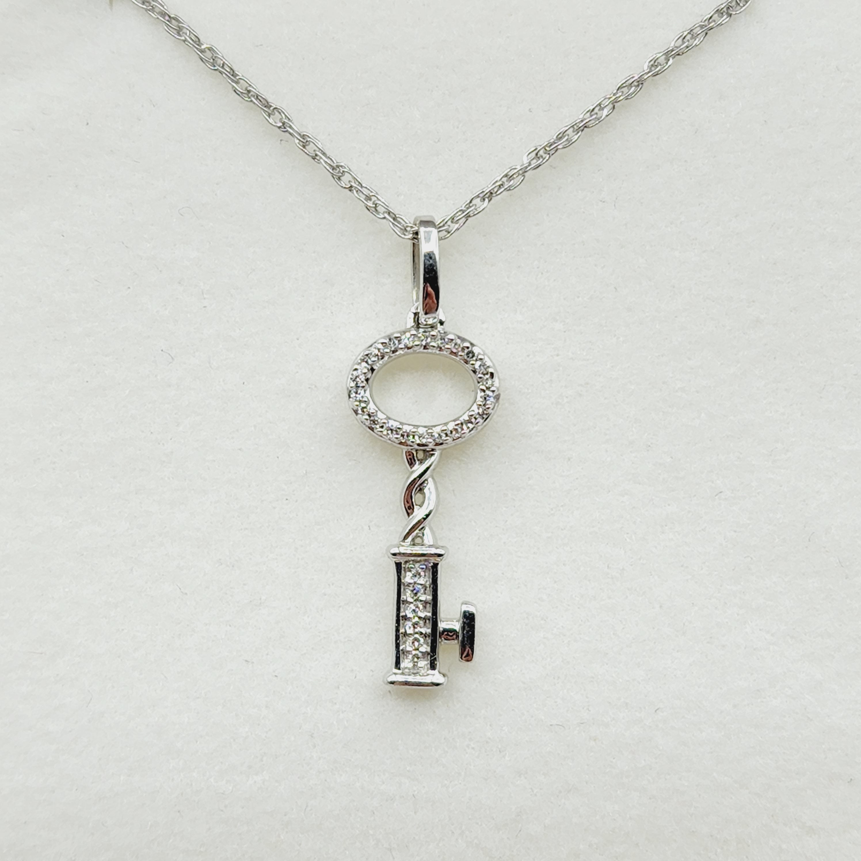 Diamond Pendant Necklace , 925 Sterling Silver Key Shape Pendant with Chain,  Gift For Her, Necklace For Women