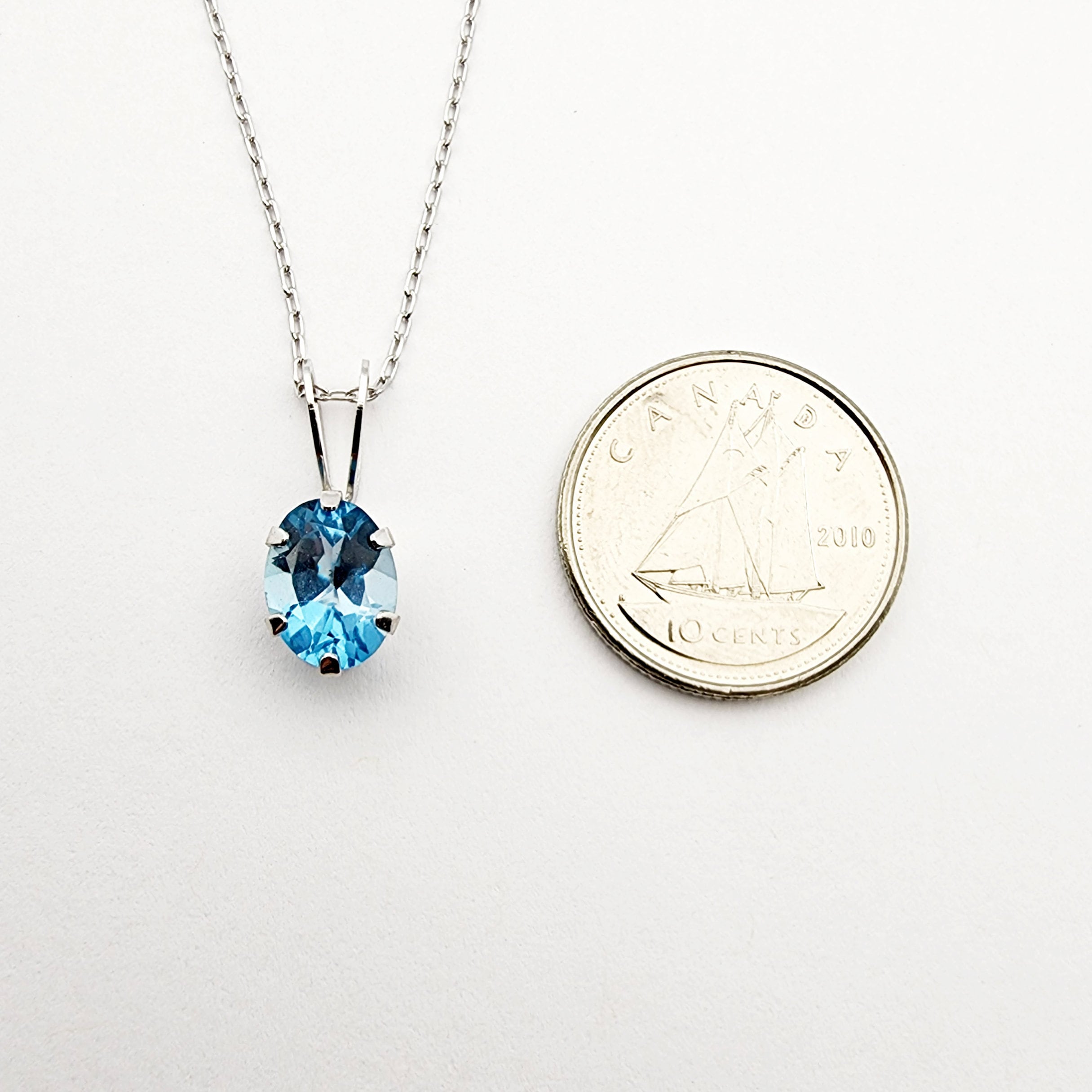 Gold Blue Topaz Pendant Necklace, 10K White Gold Genuine Blue Topaz 1.43ct Pendant, Handmade Pendant, Birthstone Pendant, Gift For Her
