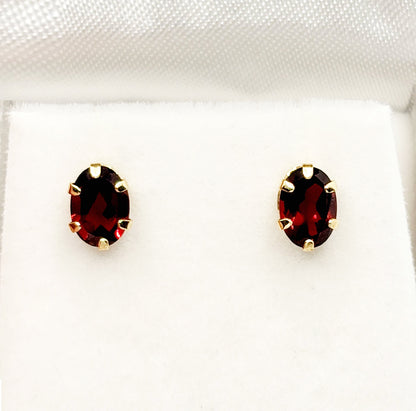 Gold Garnet Earrings, 10K Yellow Gold Genuine Garnet 7X5mm Stud Earrings, Earrings For Her, Gift For Women, January Birthstone