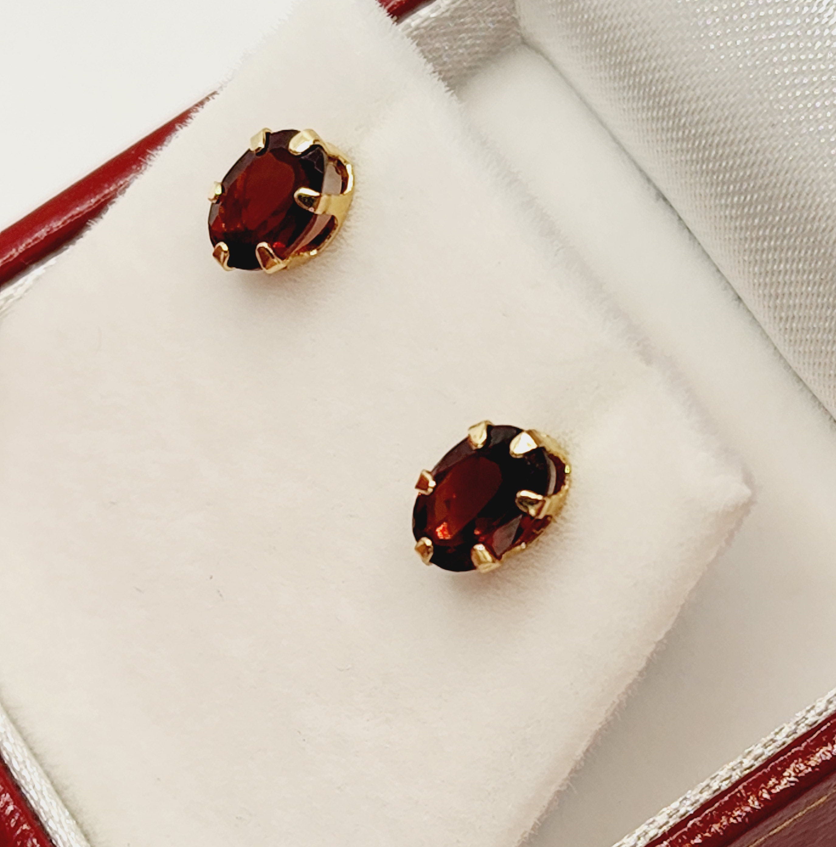 Gold Garnet Earrings, 10K Yellow Gold Genuine Garnet 7X5mm Stud Earrings, Earrings For Her, Gift For Women, January Birthstone