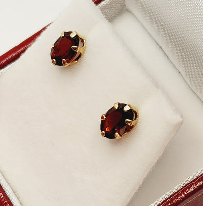 Gold Garnet Earrings, 10K Yellow Gold Genuine Garnet 7X5mm Stud Earrings, Earrings For Her, Gift For Women, January Birthstone