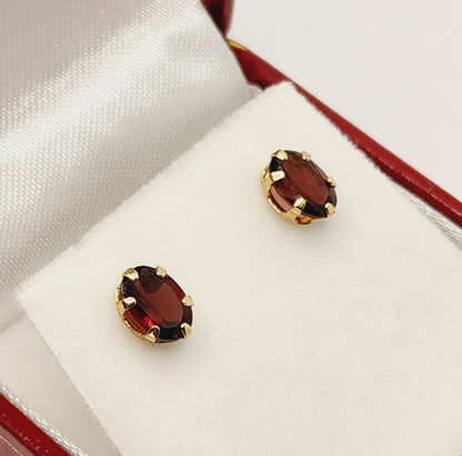 Gold Garnet Earrings, 10K Yellow Gold Genuine Garnet 7X5mm Stud Earrings, Earrings For Her, Gift For Women, January Birthstone