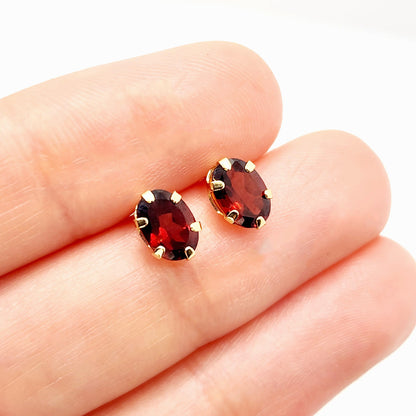 Gold Garnet Earrings, 10K Yellow Gold Genuine Garnet 7X5mm Stud Earrings, Earrings For Her, Gift For Women, January Birthstone