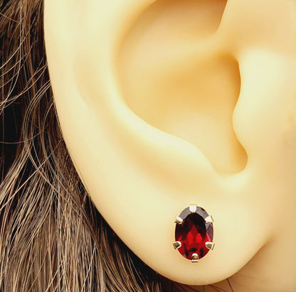 Gold Garnet Earrings, 10K Yellow Gold Genuine Garnet 7X5mm Stud Earrings, Earrings For Her, Gift For Women, January Birthstone