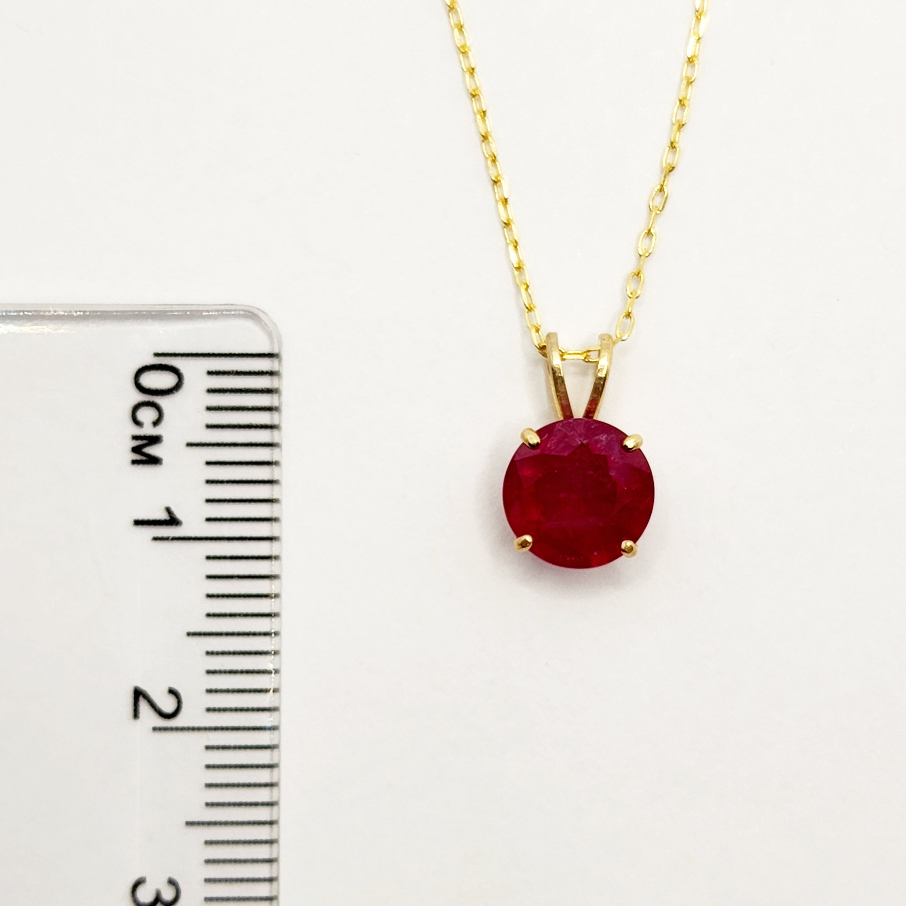 10K Yellow Gold Ruby Pendant, Handmade July Birthstone 8x8mm Necklace