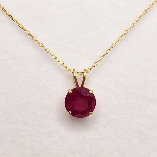Gold Ruby Pendant Necklace, 10K Yellow Gold Ruby 8x8mm Pendant, Birthstone Necklace, Handmade Pendant, Birthday Gift, July Birthstone