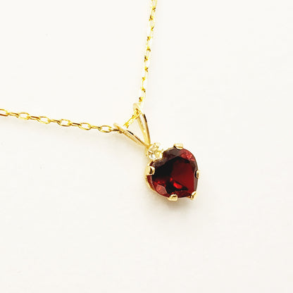 Gold Garnet Pendant, 10K Yellow Gold Genuine Garnet 6x6mm Pendant Necklace, January Birthstone, Valentine Gift for Girlfriend, Heart Pendant
