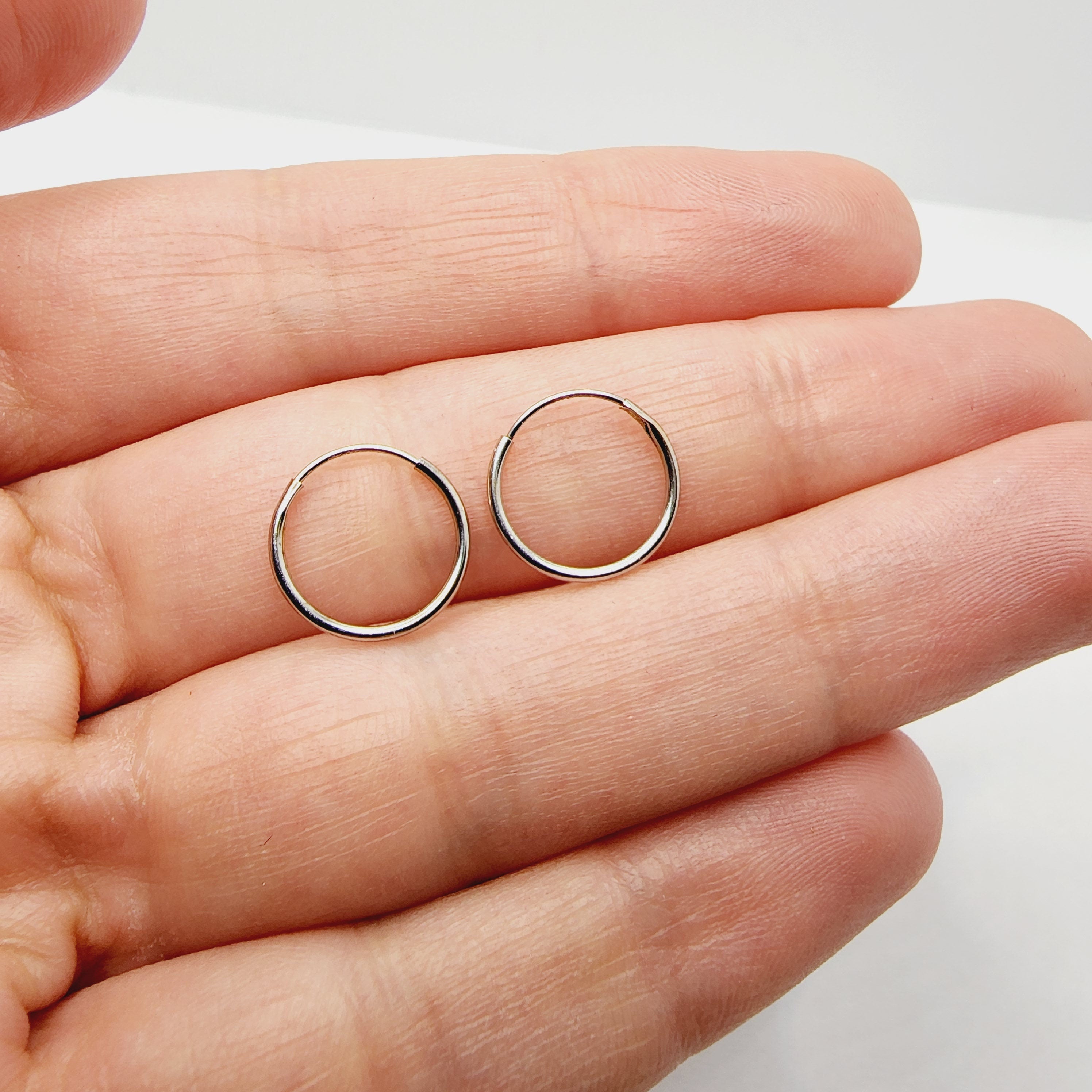 Gold Hoop Earrings, 10K White Gold Hoop 10mm Earrings, Earrings For Her, Circle Earrings, Small Hoops, Gift For Her