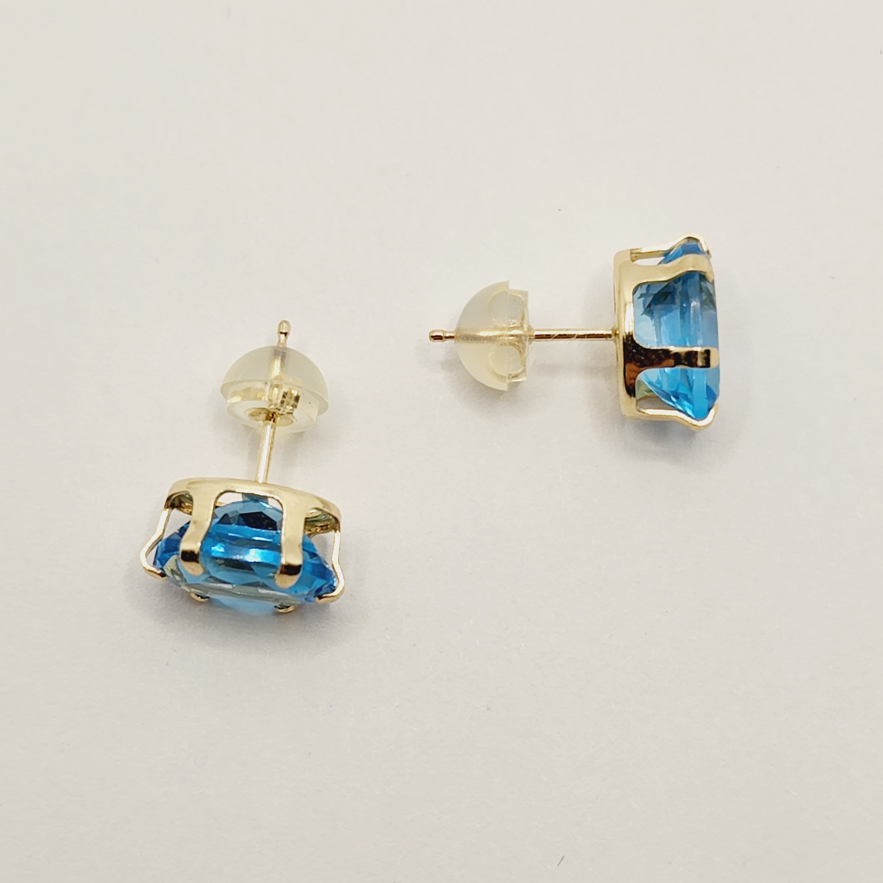 Blue Topaz Earrings, 10K Yellow Gold Blue Topaz 9x7mm Stud Earrings,  Handmade Earrings, Gemstone Earrings, December Birthstone