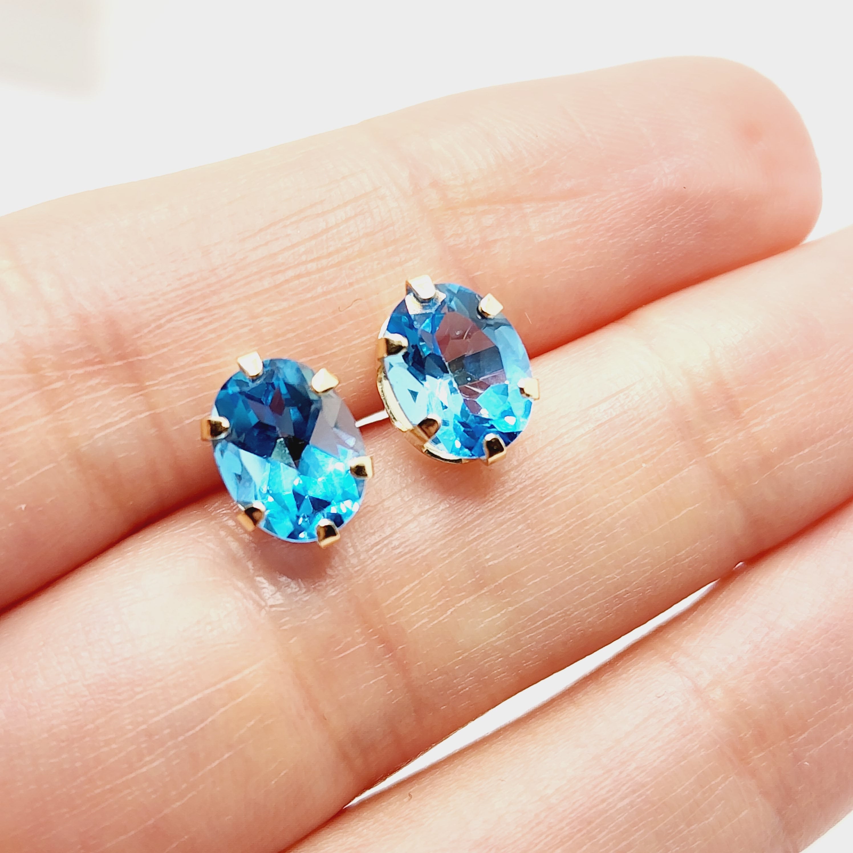 Blue Topaz Earrings, 10K Yellow Gold Blue Topaz 9x7mm Stud Earrings,  Handmade Earrings, Gemstone Earrings, December Birthstone