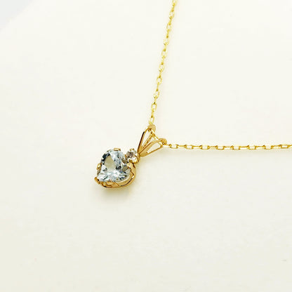 Gold Aquamarine Pendant Necklace, 10K Yellow Gold Genuine  Heart Shaped Genuine Aquamarine 6mm Pendant, March Birthstone, Handmade Pendant