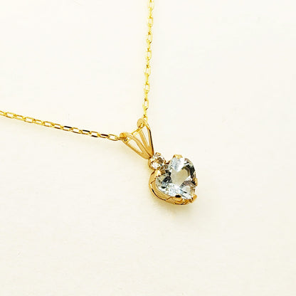 Gold Aquamarine Pendant Necklace, 10K Yellow Gold Genuine  Heart Shaped Genuine Aquamarine 6mm Pendant, March Birthstone, Handmade Pendant