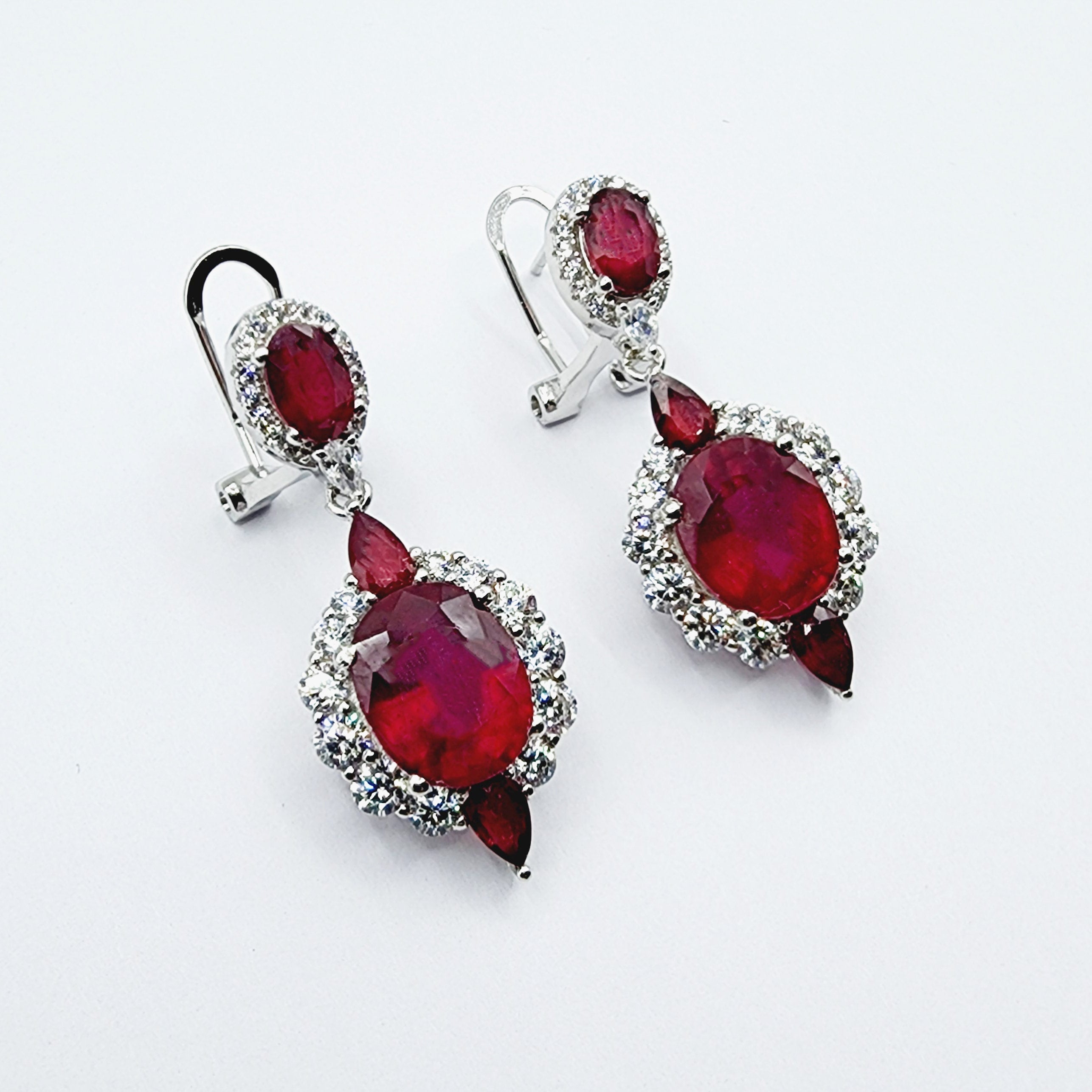 Silver Drop Ruby Earrings | Sterling Silver Fancy Drop Style Earrings with Ruby (7.54cts) and CZ