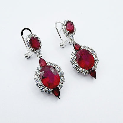 Silver Drop Ruby Earrings | Sterling Silver Fancy Drop Style Earrings with Ruby (7.54cts) and CZ