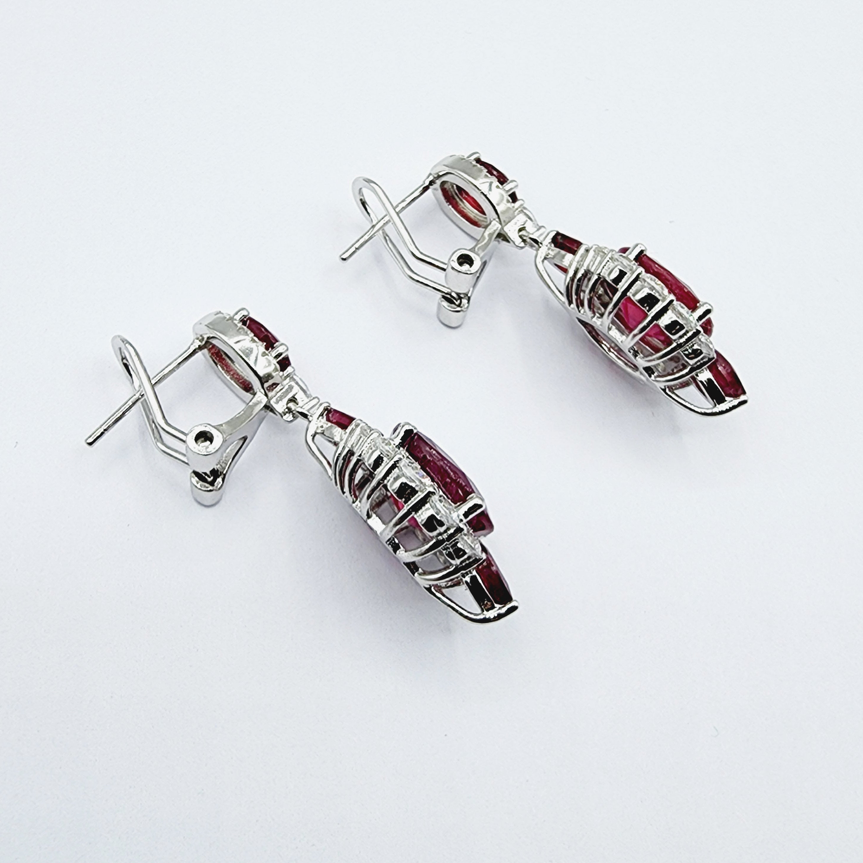 Silver Drop Ruby Earrings | Sterling Silver Fancy Drop Style Earrings with Ruby (7.54cts) and CZ