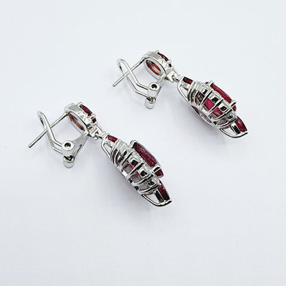 Silver Drop Ruby Earrings | Sterling Silver Fancy Drop Style Earrings with Ruby (7.54cts) and CZ