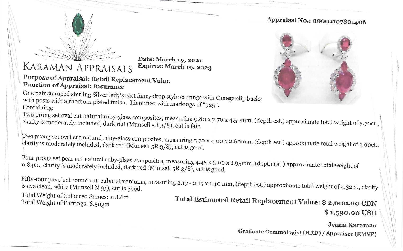 Silver Drop Ruby Earrings | Sterling Silver Fancy Drop Style Earrings with Ruby (7.54cts) and CZ