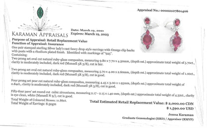 Silver Drop Ruby Earrings | Sterling Silver Fancy Drop Style Earrings with Ruby (7.54cts) and CZ