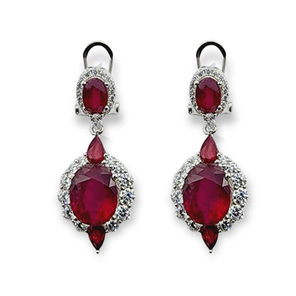 Silver Drop Ruby Earrings | Sterling Silver Fancy Drop Style Earrings with Ruby (7.54cts) and CZ